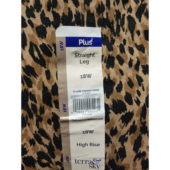 Terra‎ & Sky Core Straight Leg Demin Leopard Size 18W High Rise - Picture 2 of 10